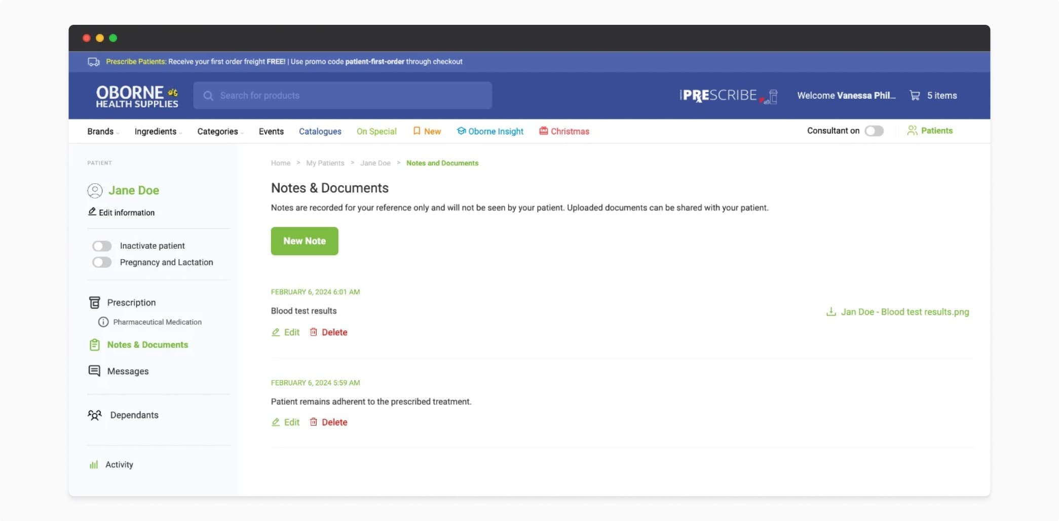 Oborne website mockup: Notes and documents page