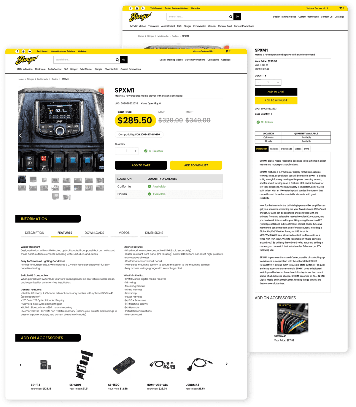 Screenshot of Stinger's website: Before and after checkout