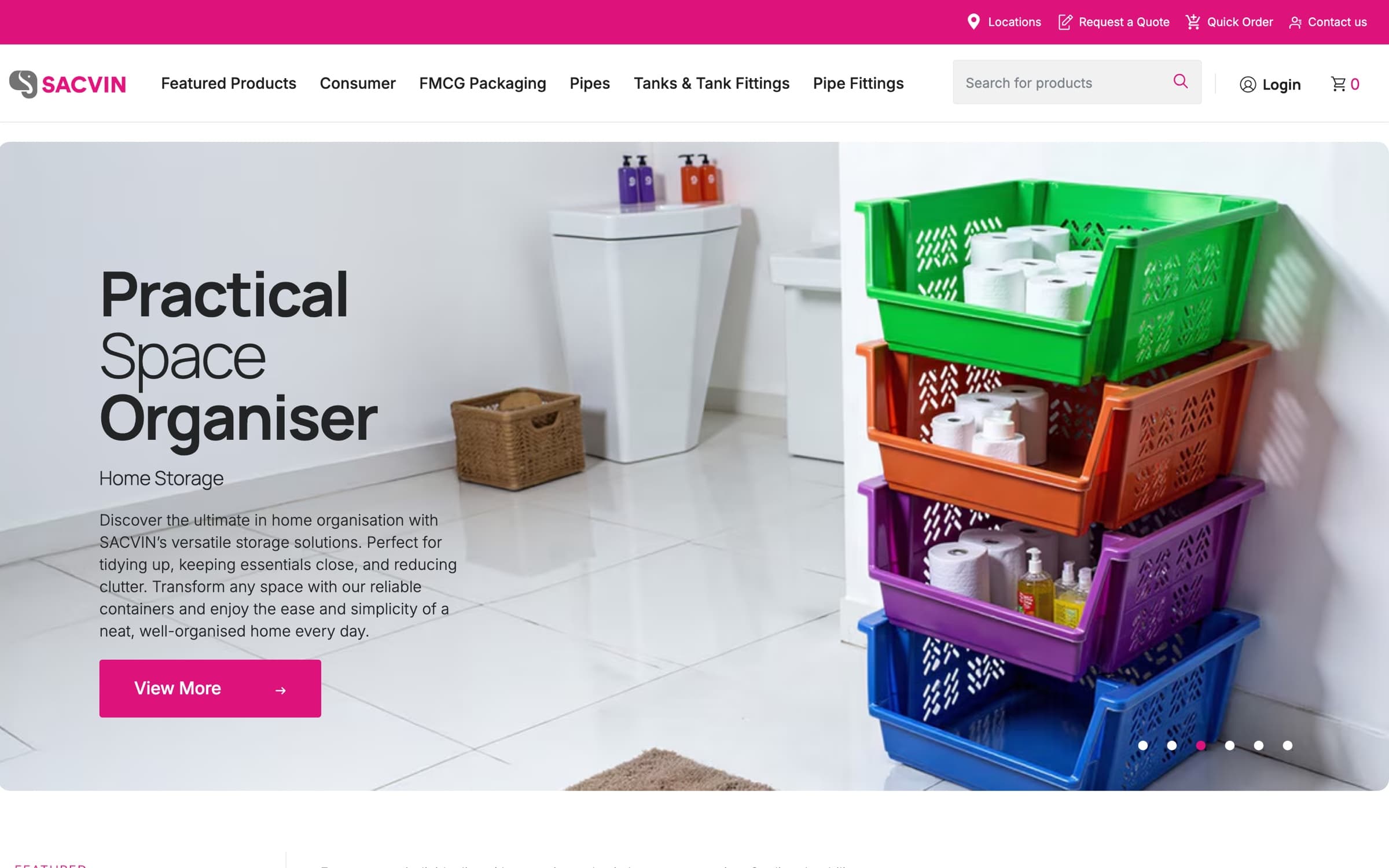 Sacvin SuiteCommerce theme — desktop view of the home hero