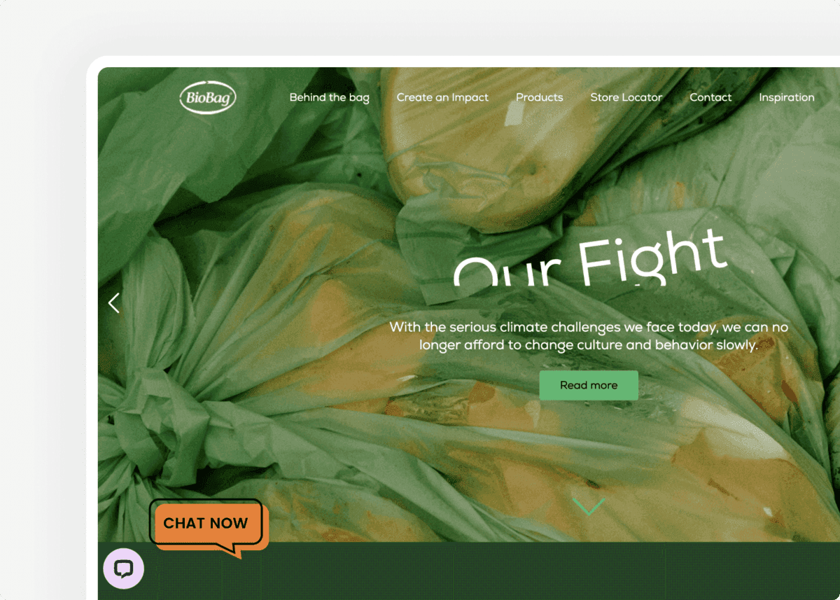 Screenshot of the website of our client BioBag