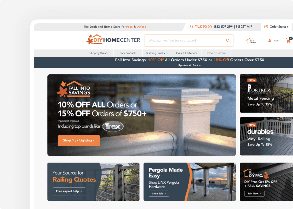 Screenshot of the website of our client DIY Home Center