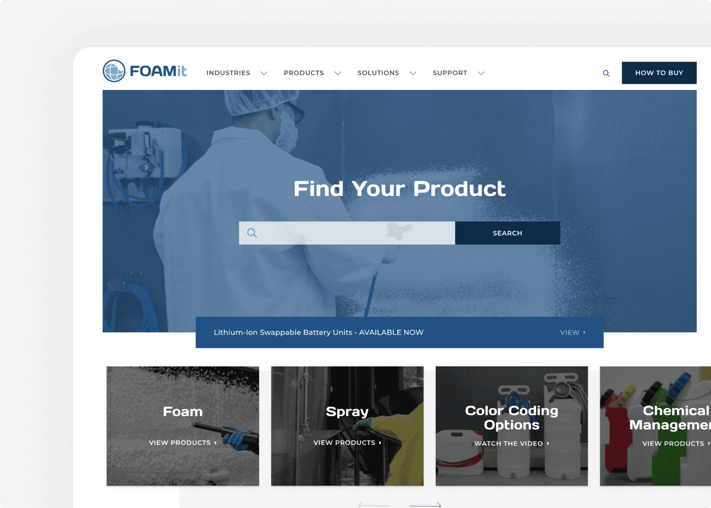 Screenshot of the website of our client Foamit