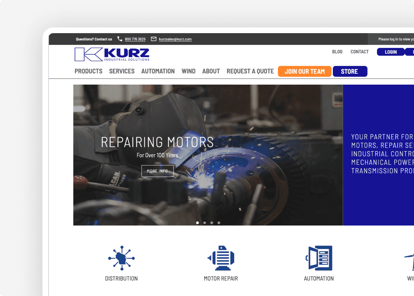 Screenshot of the website of our client Kurz
