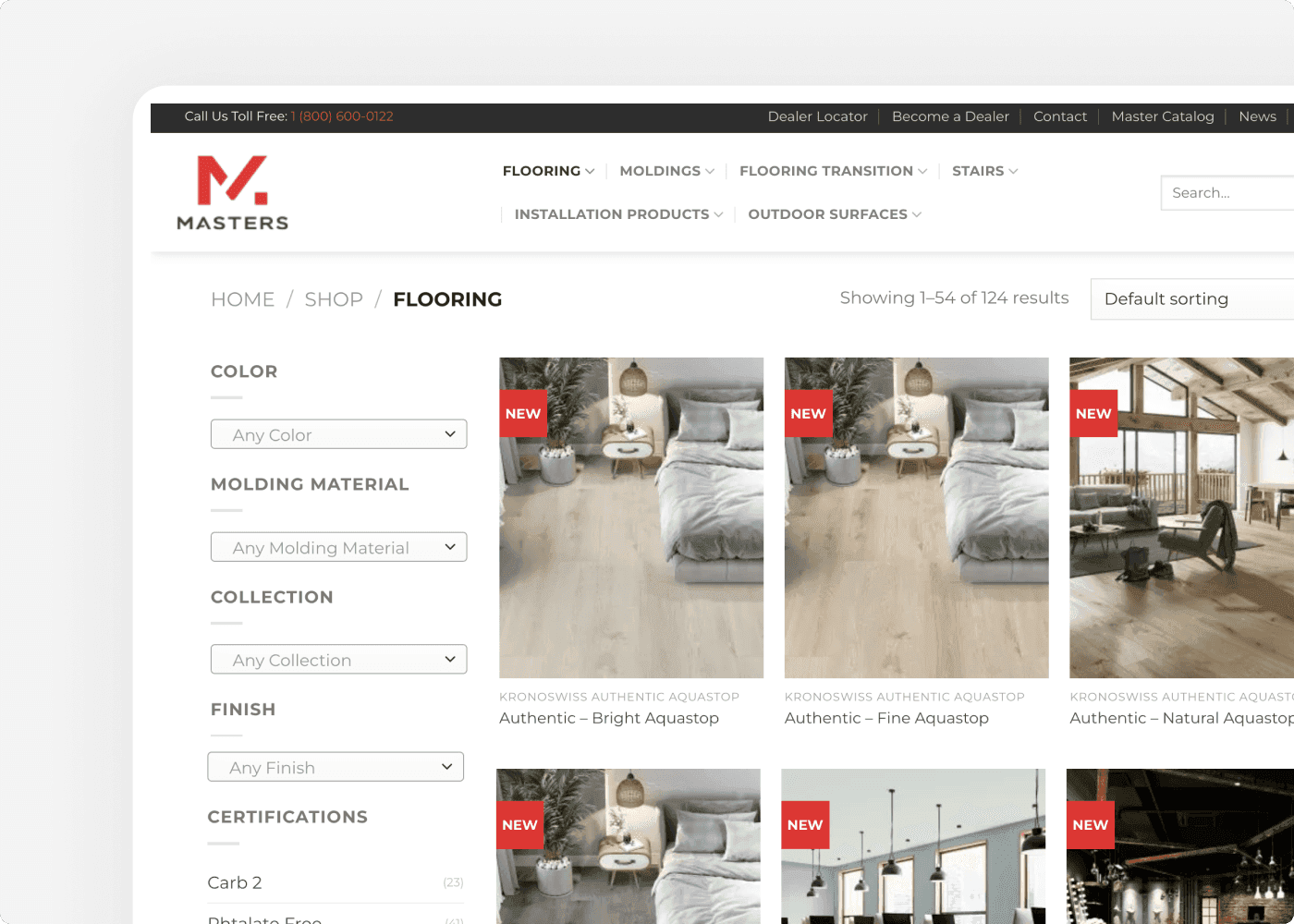 Screenshot of the website of our client Master Building Products