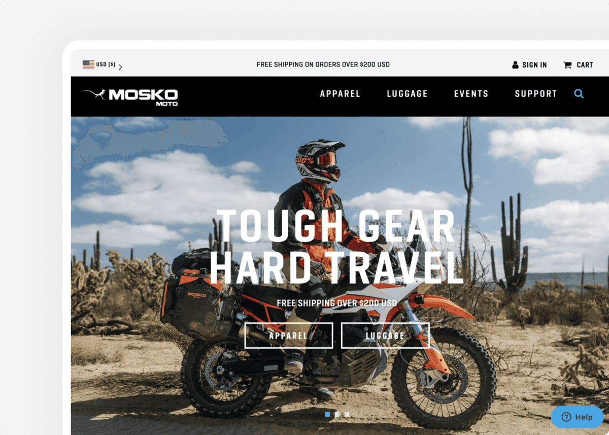 Screenshot of the website of our client Mosko Moto