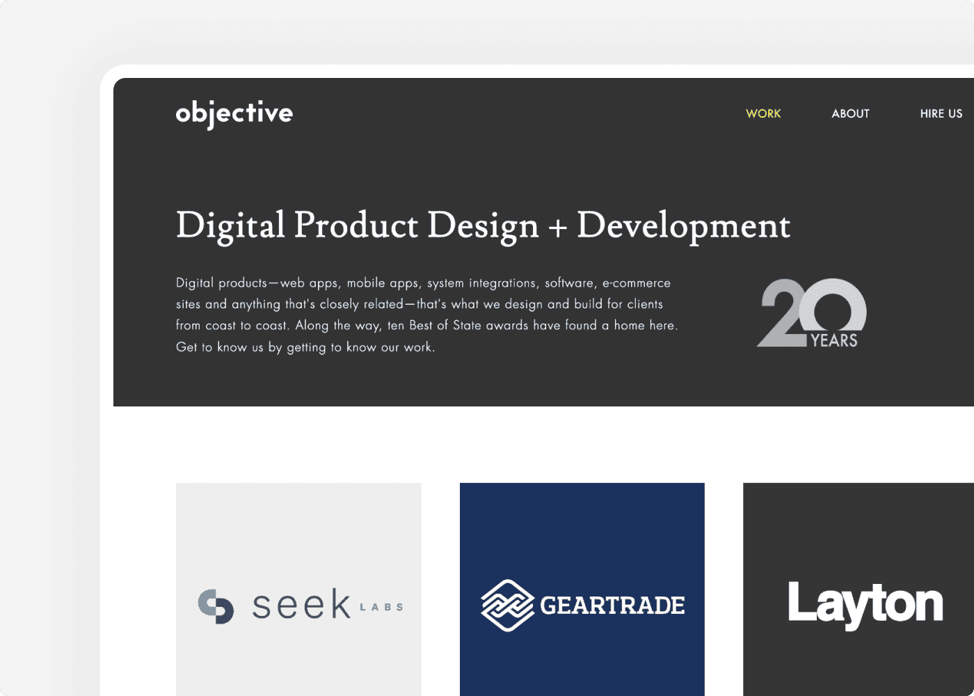 Screenshot of the website of our client Objective