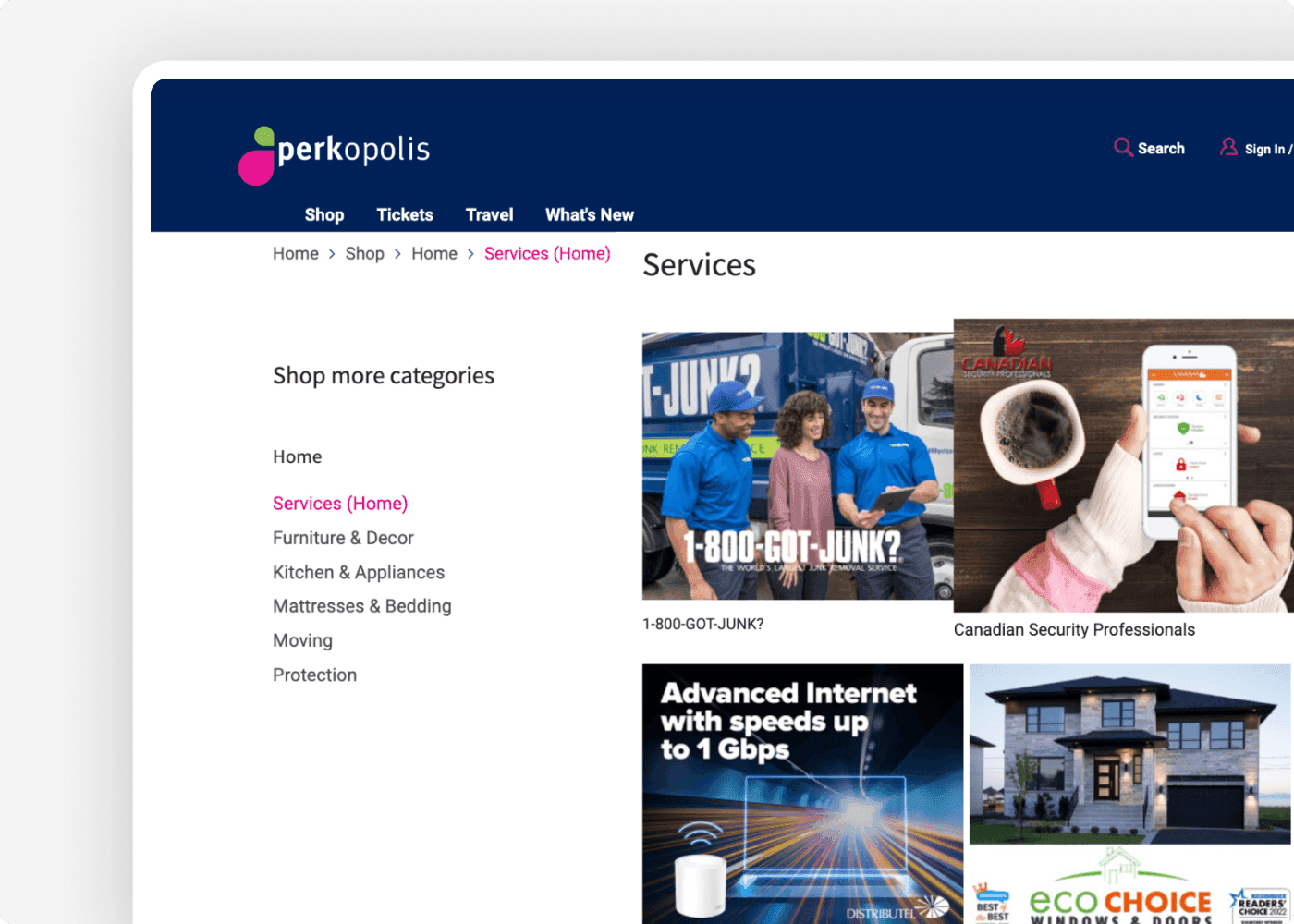 Screenshot of the website of our client Perkopolis