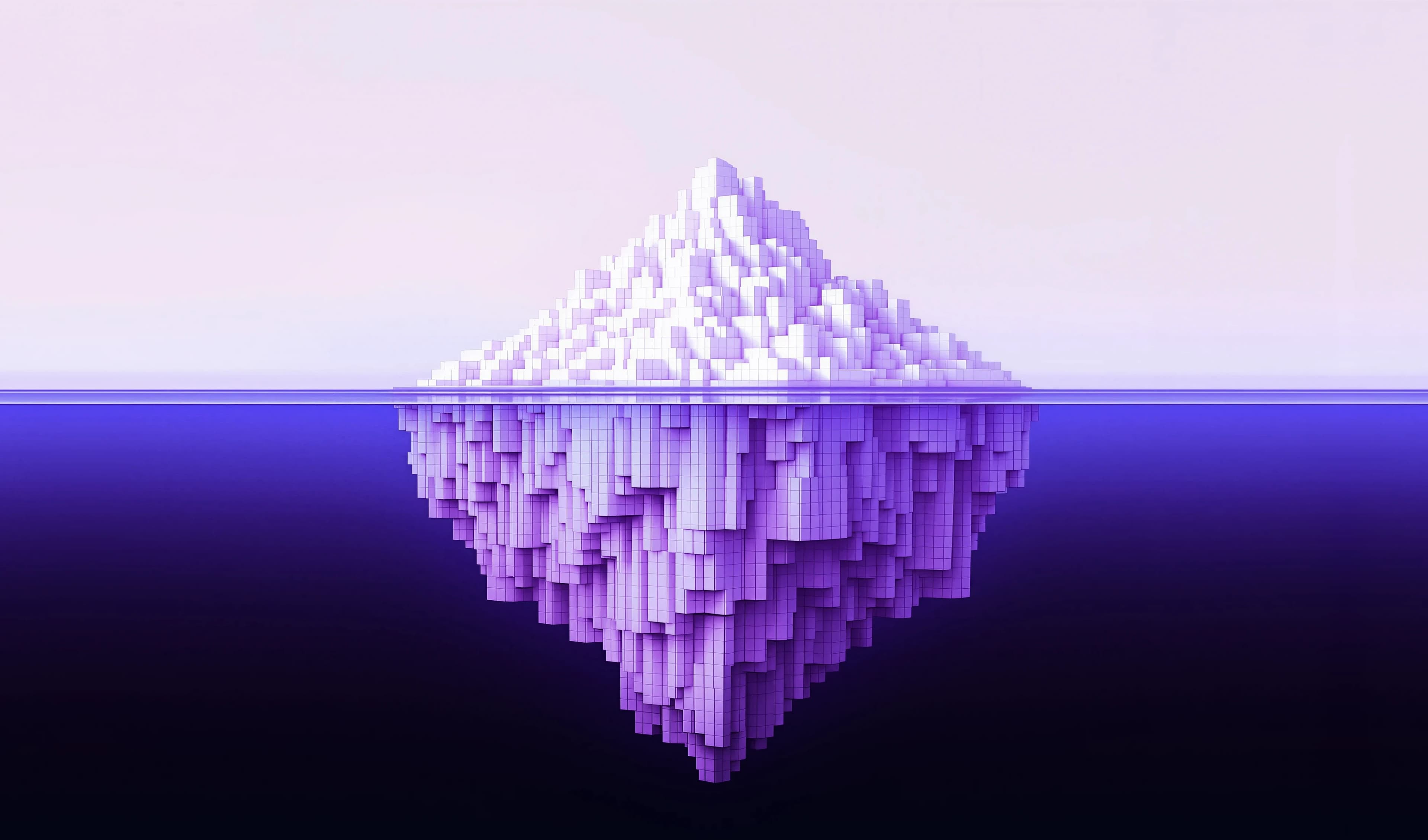 An iceberg built from cubes: a small peak above the waterline, an enormous mass below it