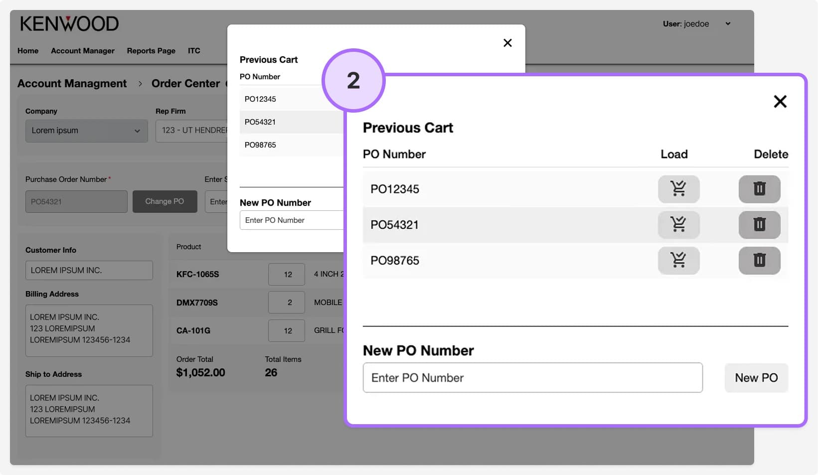 Screenshot of the Kenwood website: Step 2: Previous Cart