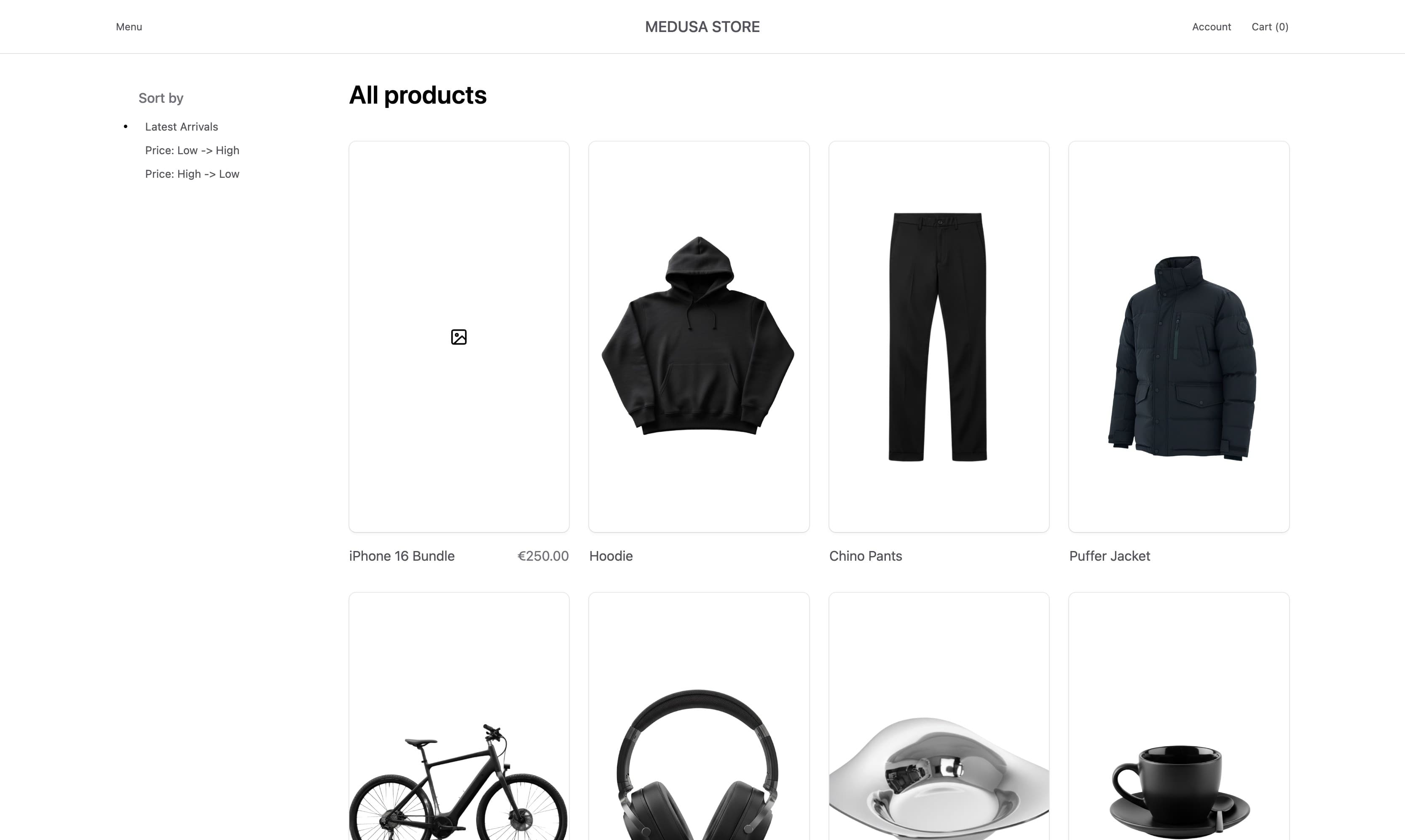 Medusa Next.js starter — category page with product grid and sorting