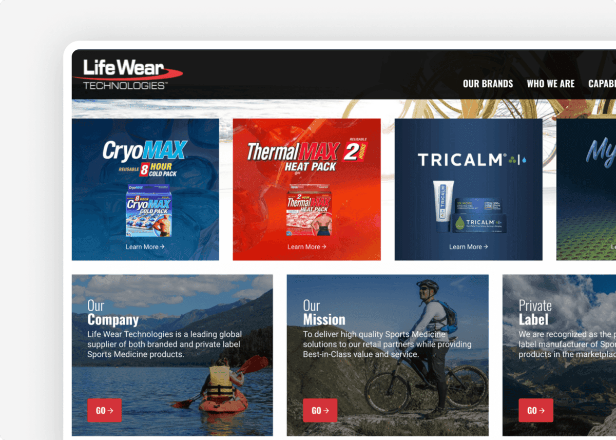 Screenshot of the website of our client Life Wear