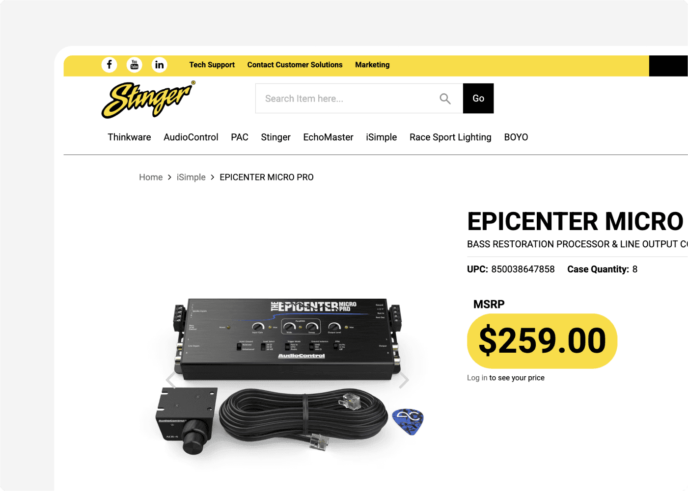 Screenshot of the website of our client Stinger