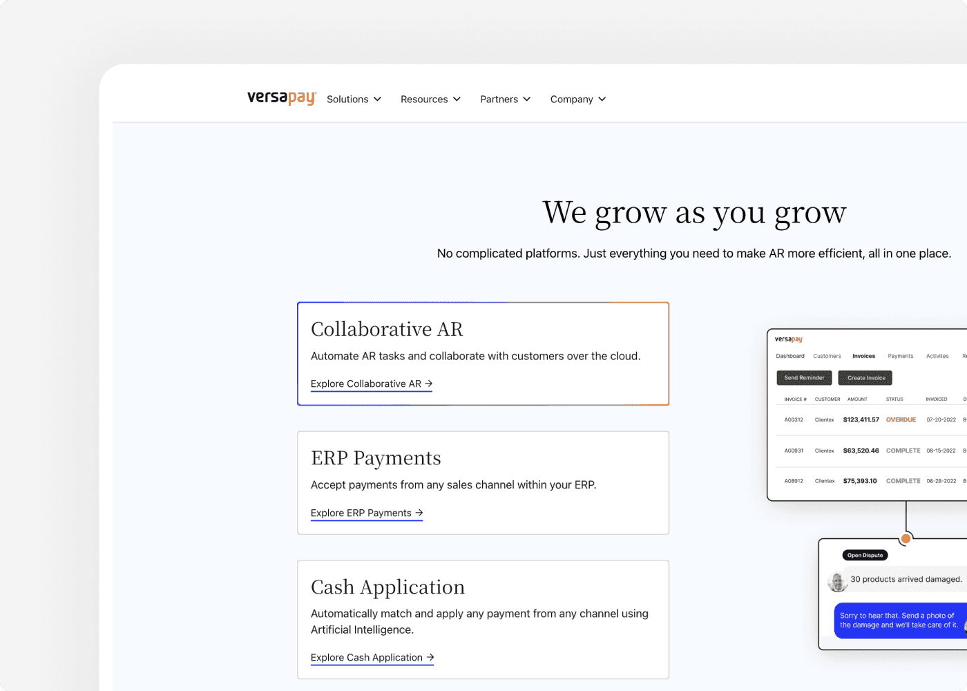 Screenshot of the website of our client Versapay