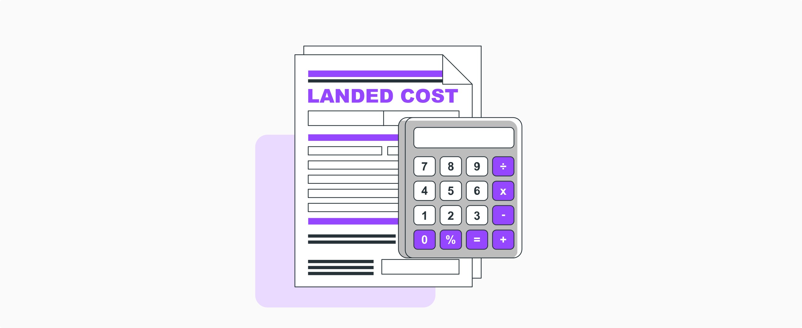 Landed Cost document illustration with a calculator