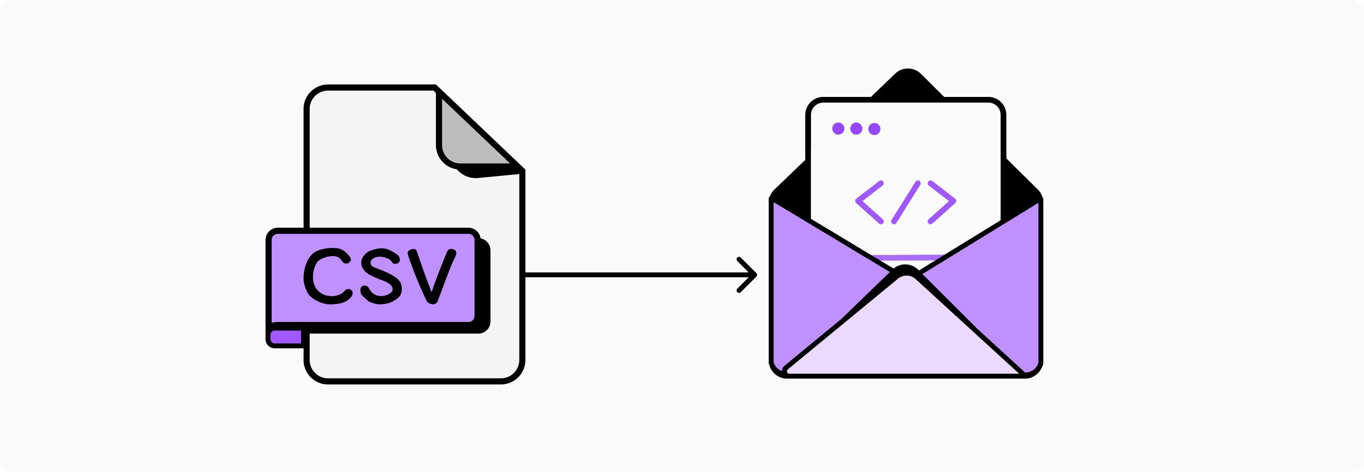 Illustration of converting a CSV file to an email with a code file