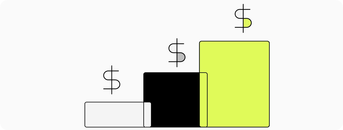 Illustration with 3 growing blocks staircase with money icon