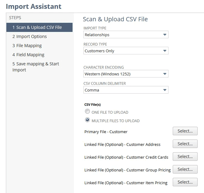 Screenshot of step 1 of Import Assistant Scan and Upload CSV File with form