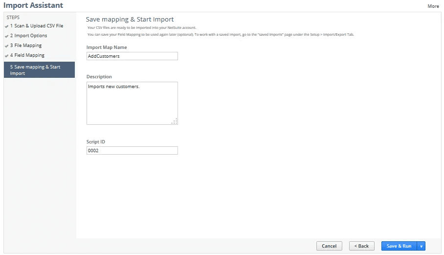 Screenshot of the last step of Import Assistant: Save mapping and start import