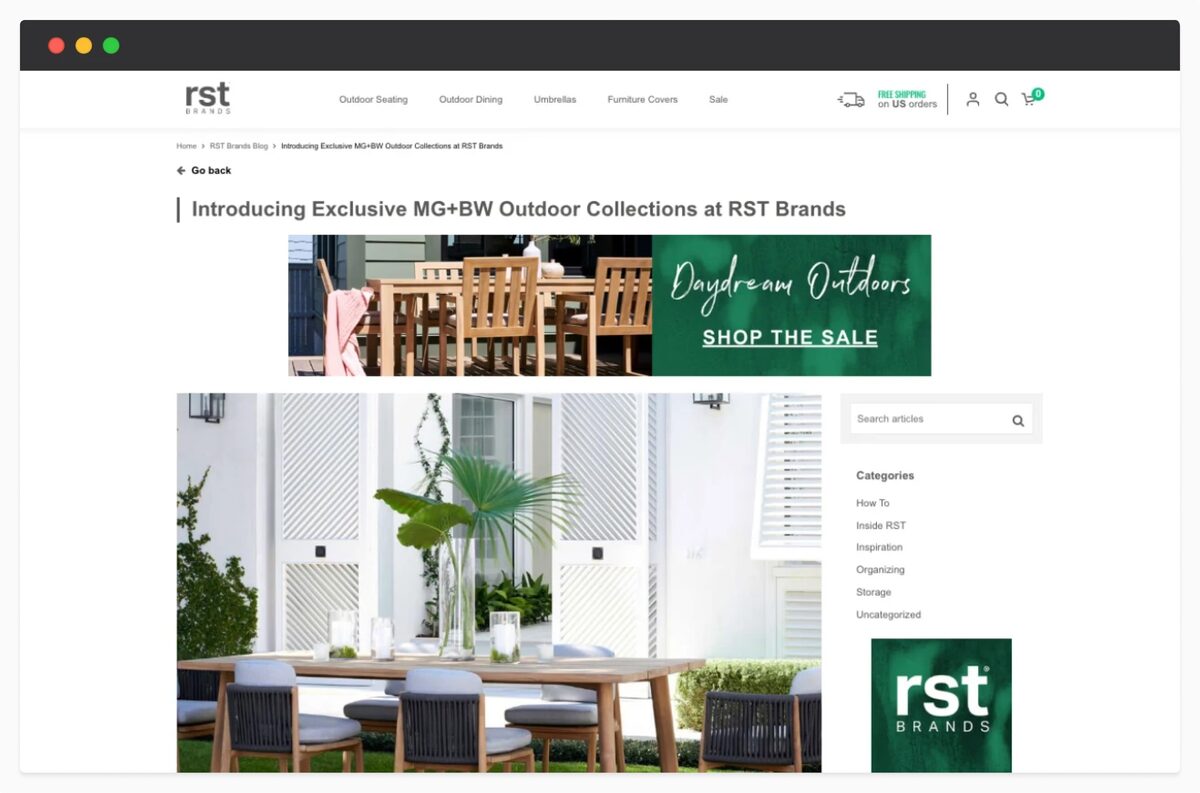 Screenshot of Front resulting from the blog administrator