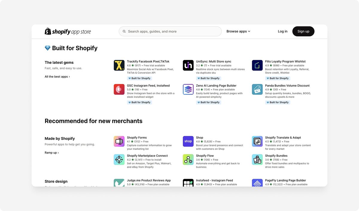 Screenshot of Shopify App Store website