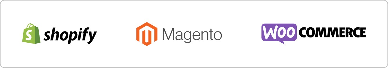 Shopify, Magento, and WooCommerce logos