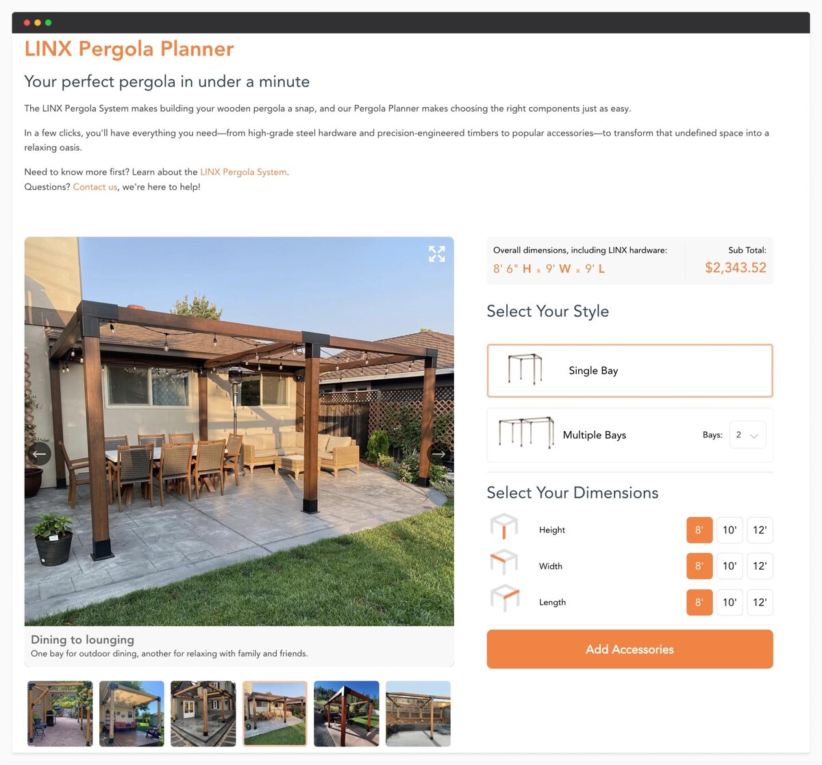 DIY Website Capture - PDP Linx Pergola Planner