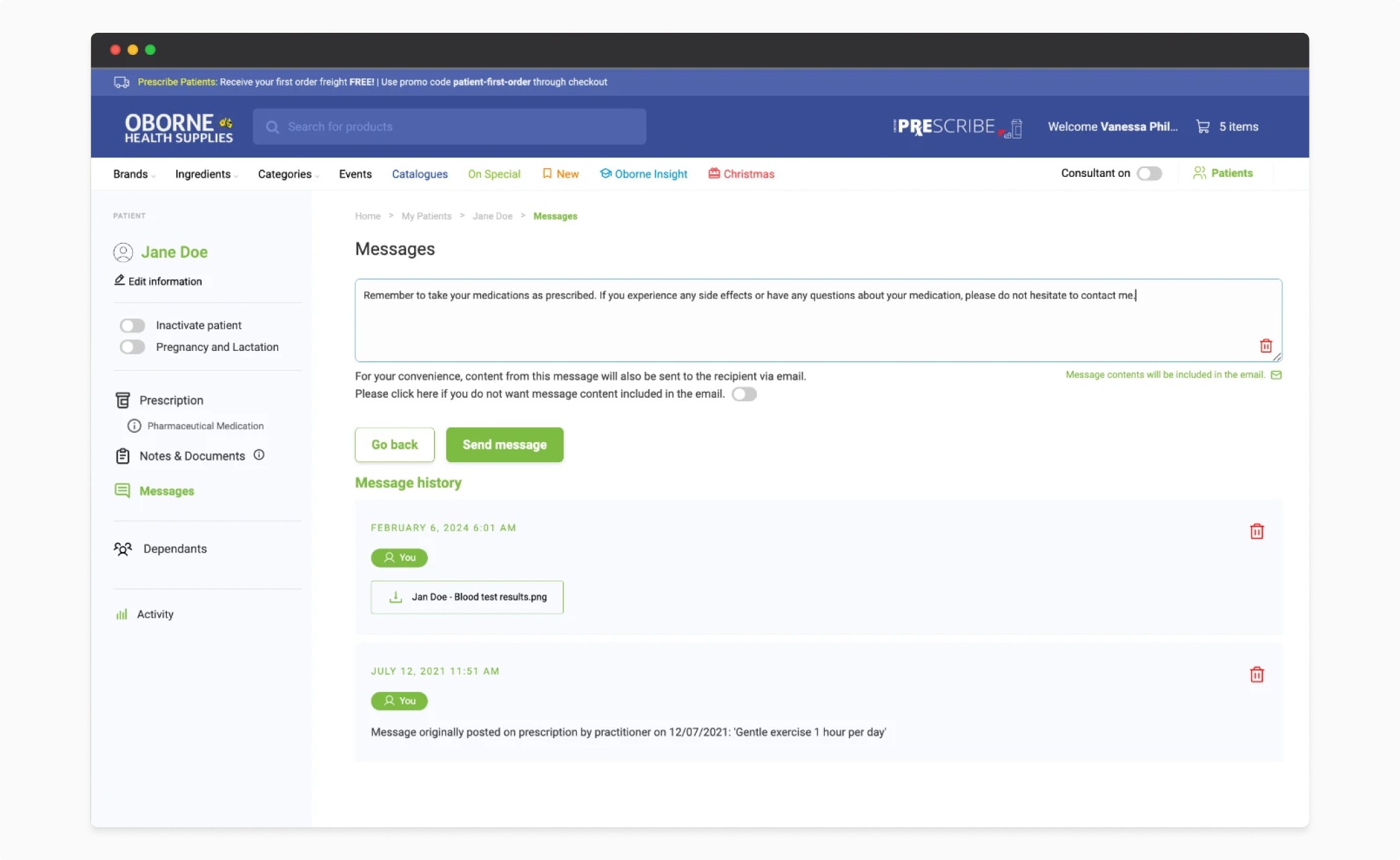 Oborne website mockup: Messages page
