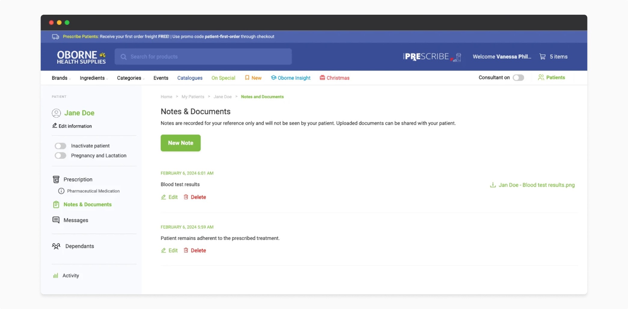 Oborne website mockup: Notes and documents page