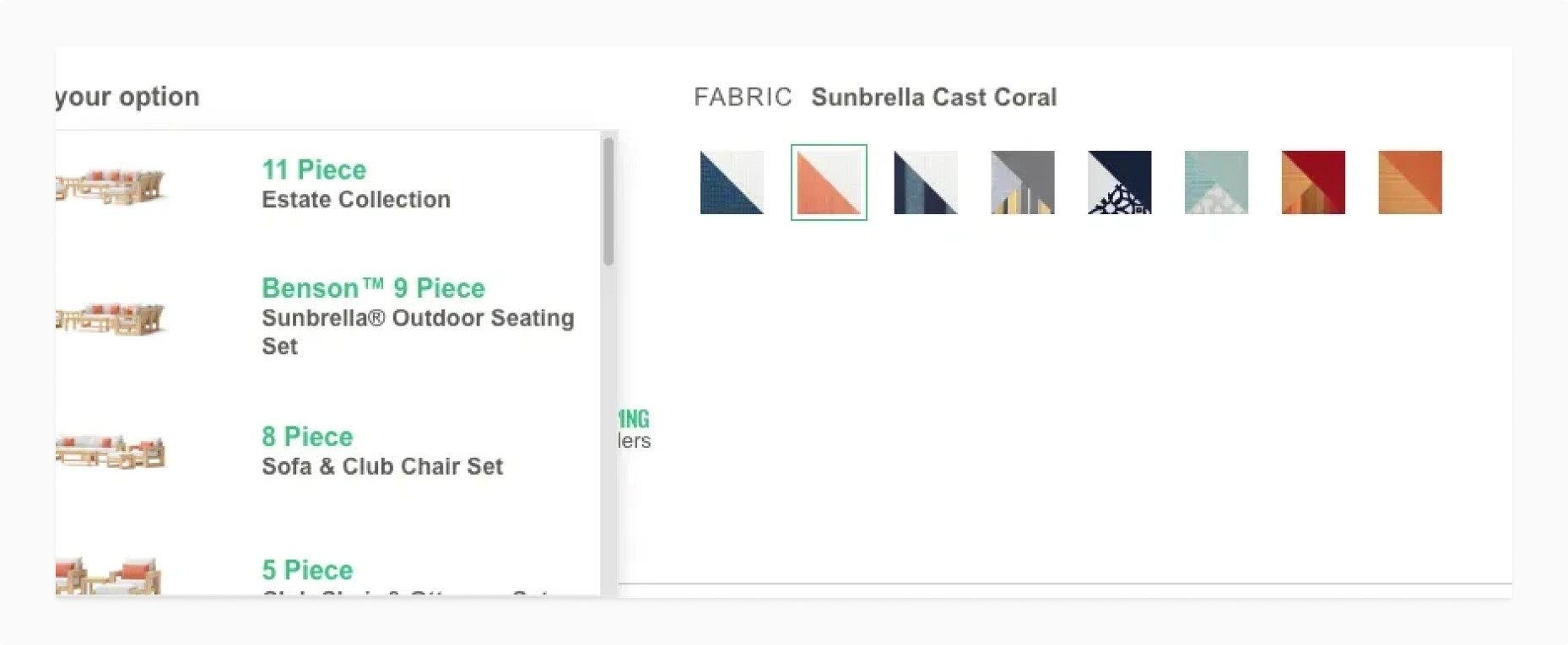 Screenshot of RST website: Details of variants with different quantities of pieces