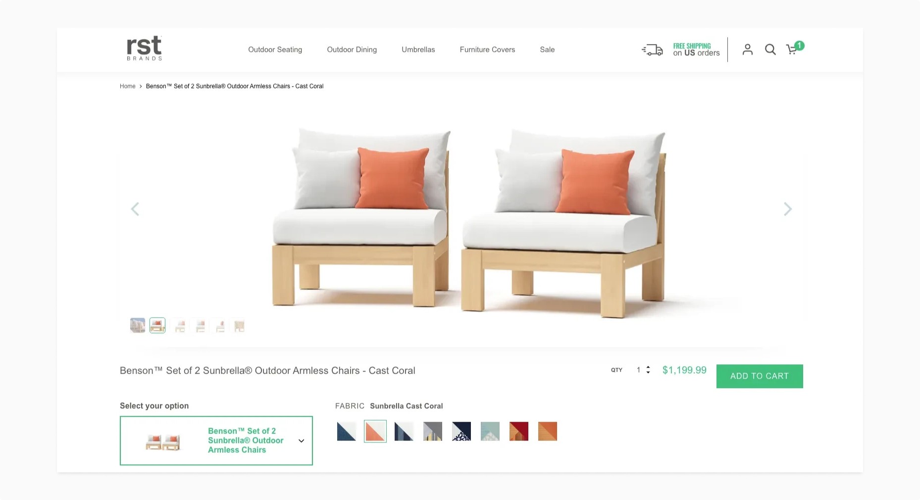 Screenshot of RST website: Product details with variants