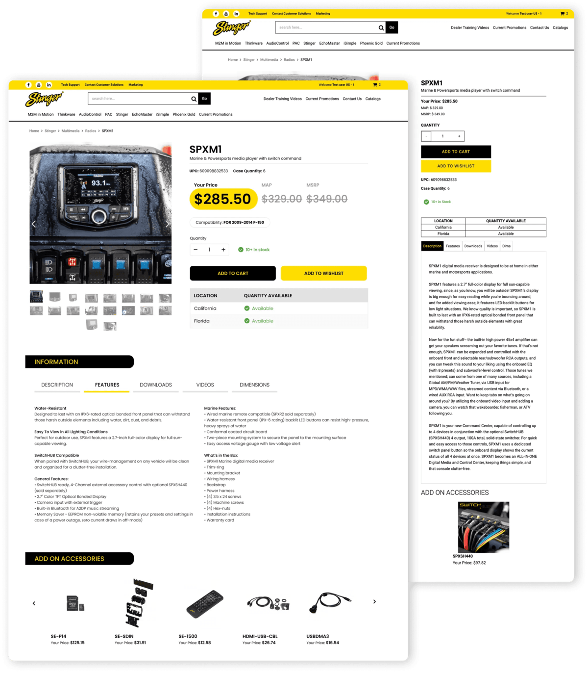 Screenshot of Stinger's website: Before and after checkout